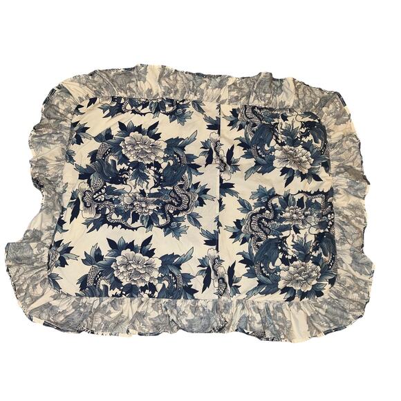 Ralph Lauren Nanking Porcelain Dragon Blue/White Ruffled Standard Sham - Picture 3 of 7